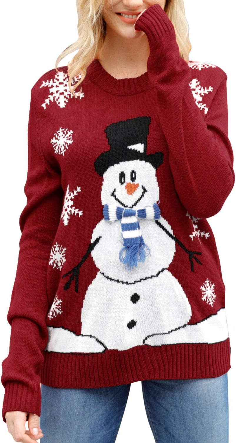 Women'S Cute Funny Ugly Christmas Sweater Snowflake Reindeer Holiday Knit Sweater Pullover