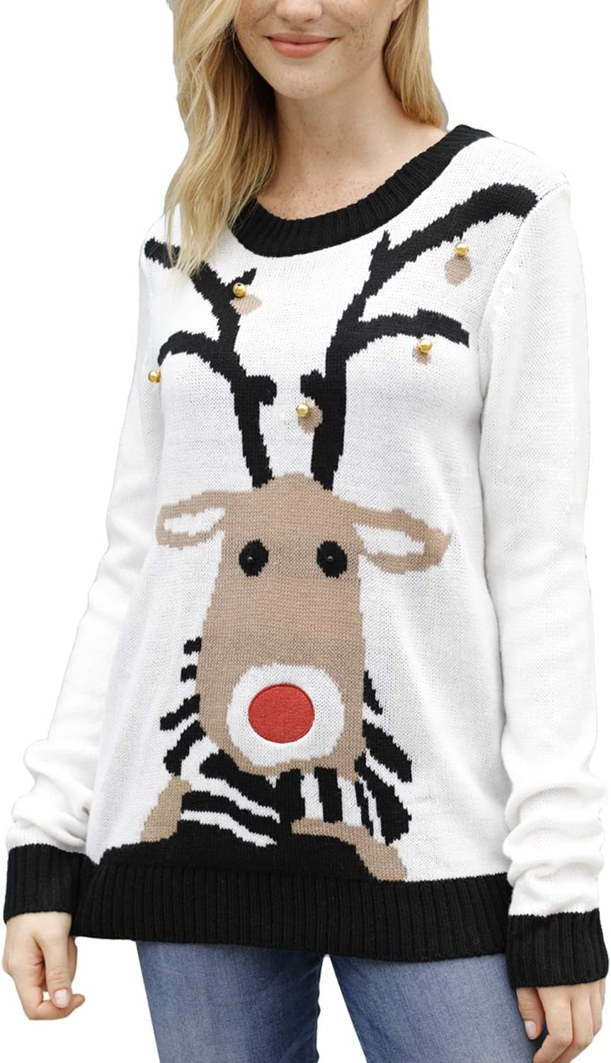 Women'S Cute Funny Ugly Christmas Sweater Snowflake Reindeer Holiday Knit Sweater Pullover