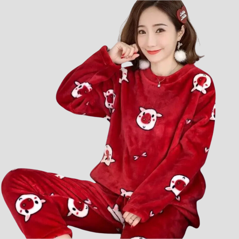 Winter Pajamas Set for Women Pullover Cute Soft Girl/kids flannel Pyjamas Set Warm Long-sleeved Trousers пижама женская комплект