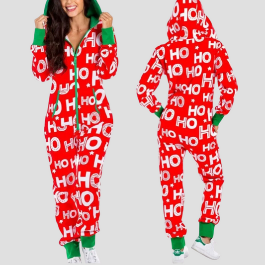 Christmas Printed Hooded Jumpsuit for Women 2023 Autumn Winter Couples New Striped Elk Zipper Pocket Pajamas Sleepwear