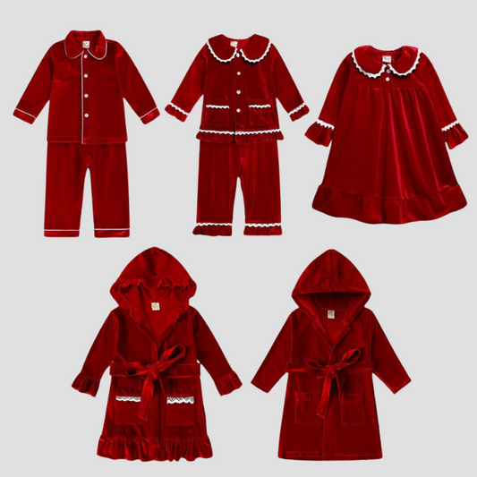 2024 Christmas Pyjamas For Kids Red Velvet Warm Clothes Family Match Boy Girl Dress Robes Xmas Set Children Pajamas Costume