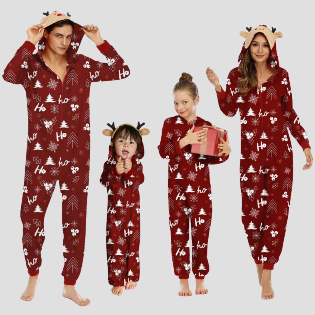 Christmas Gift For Family Pajamas Cute Deer Ear Hooded Jumpsuit Mother Father Kids Baby Matching Outfit Rompers Xmas Family Look