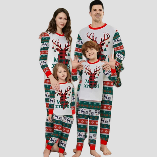 2024 Christmas Family Matching Pajamas – Cute Deer and Stripes for Parents & Kids