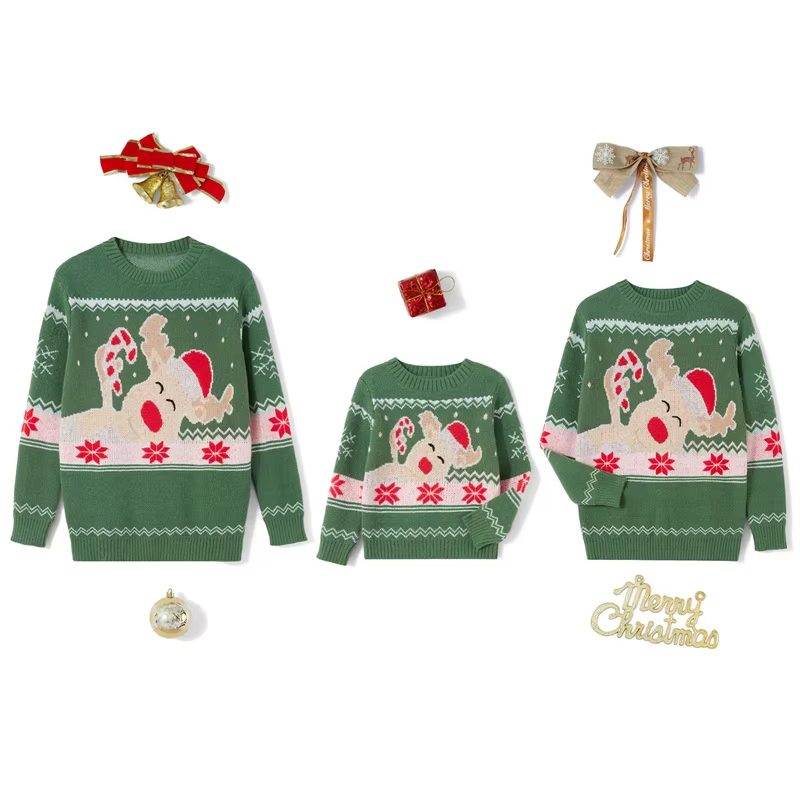 Family Matching Christmas Sweaters |Festive Elk Print Round Neck Pullover