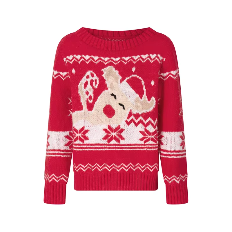 Family Matching Christmas Sweaters |Festive Elk Print Round Neck Pullover