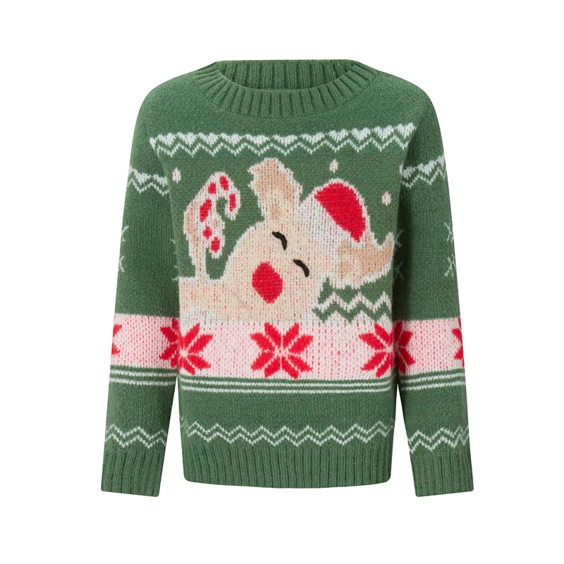 Family Matching Christmas Sweaters |Festive Elk Print Round Neck Pullover