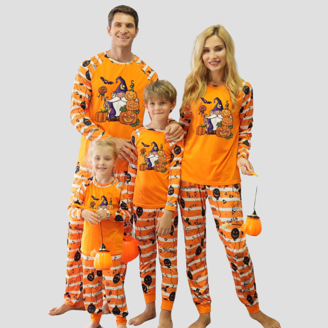 Halloween Family Pajamas – Orange Grimace Pattern Matching Outfits for Parents and Kids