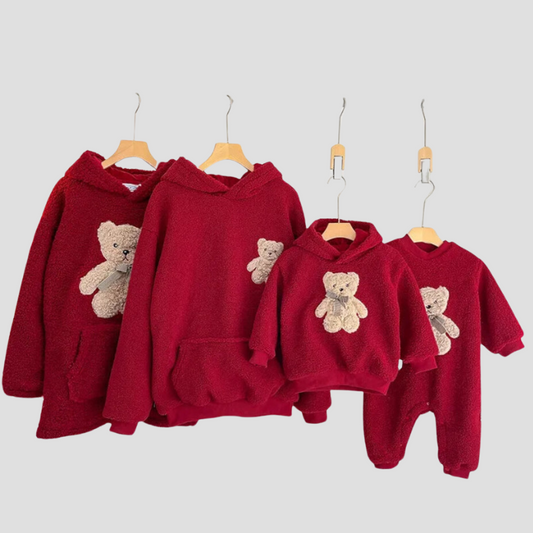 Family Matching Red Christmas Bear Hoodies