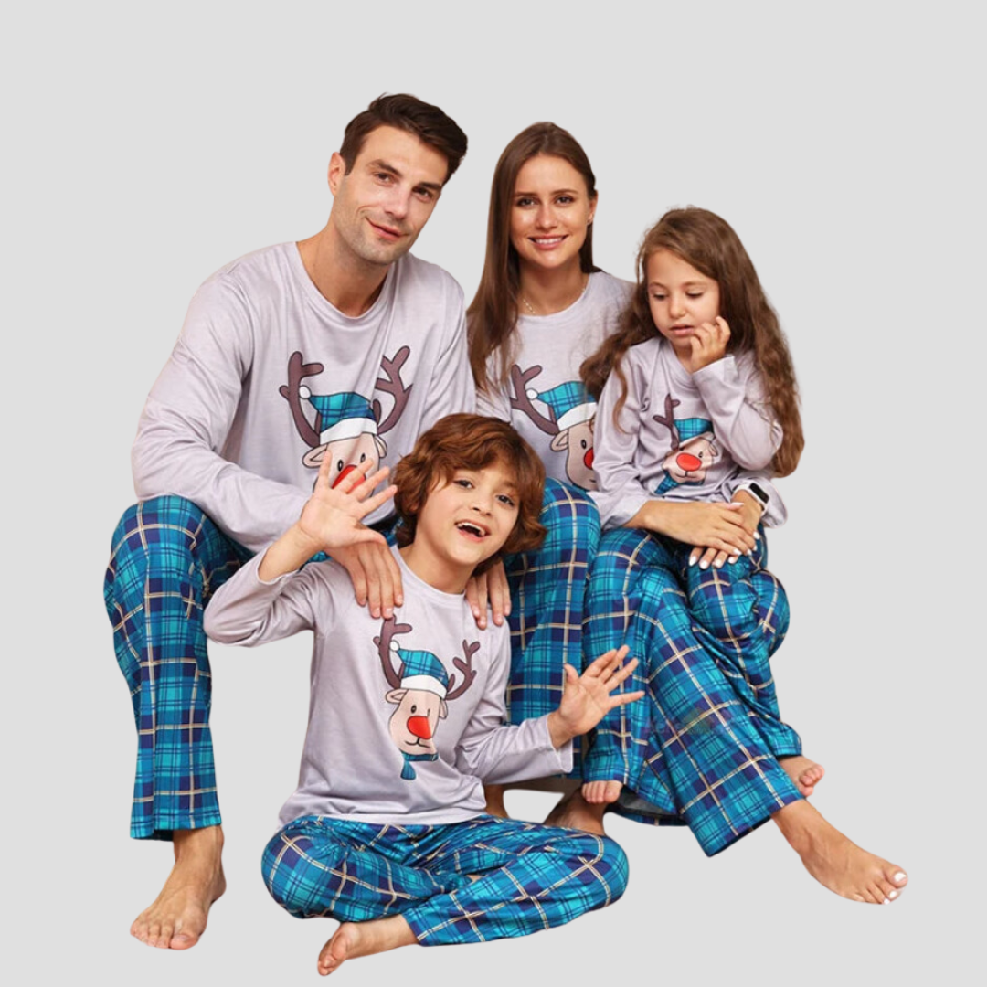 2024 Family Matching Xmas Pajamas – Elk Plaid Printed 2PCS Set for Adults, Kids, and Babies