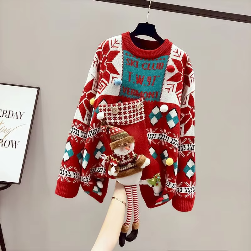 Christmas Day Sweater Women's Autumn Winter Long Thick Pullover 2024 New Hot Style Net Celebrity Fashion Casual Sweaters Gifts