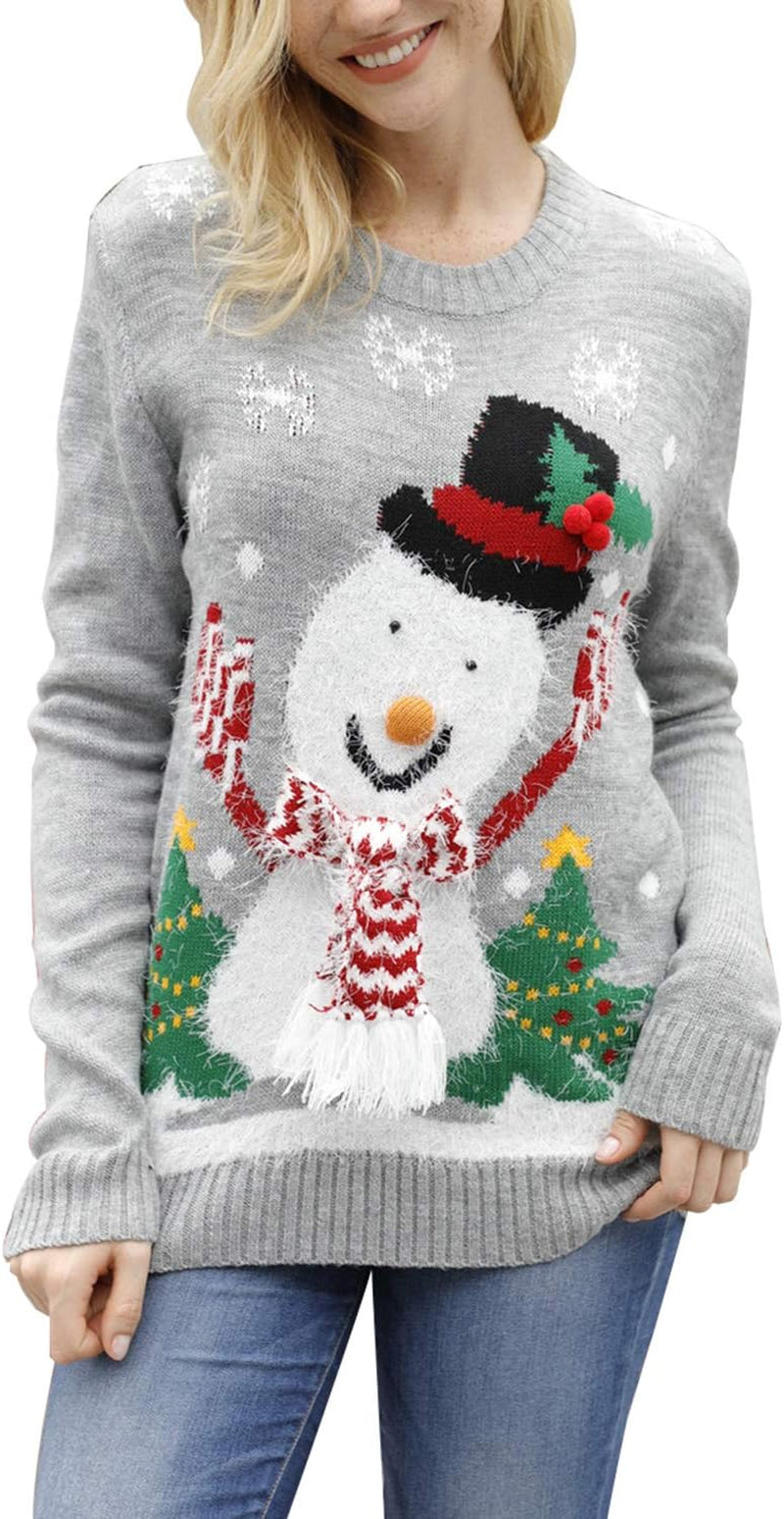 Women'S Cute Funny Ugly Christmas Sweater Snowflake Reindeer Holiday Knit Sweater Pullover