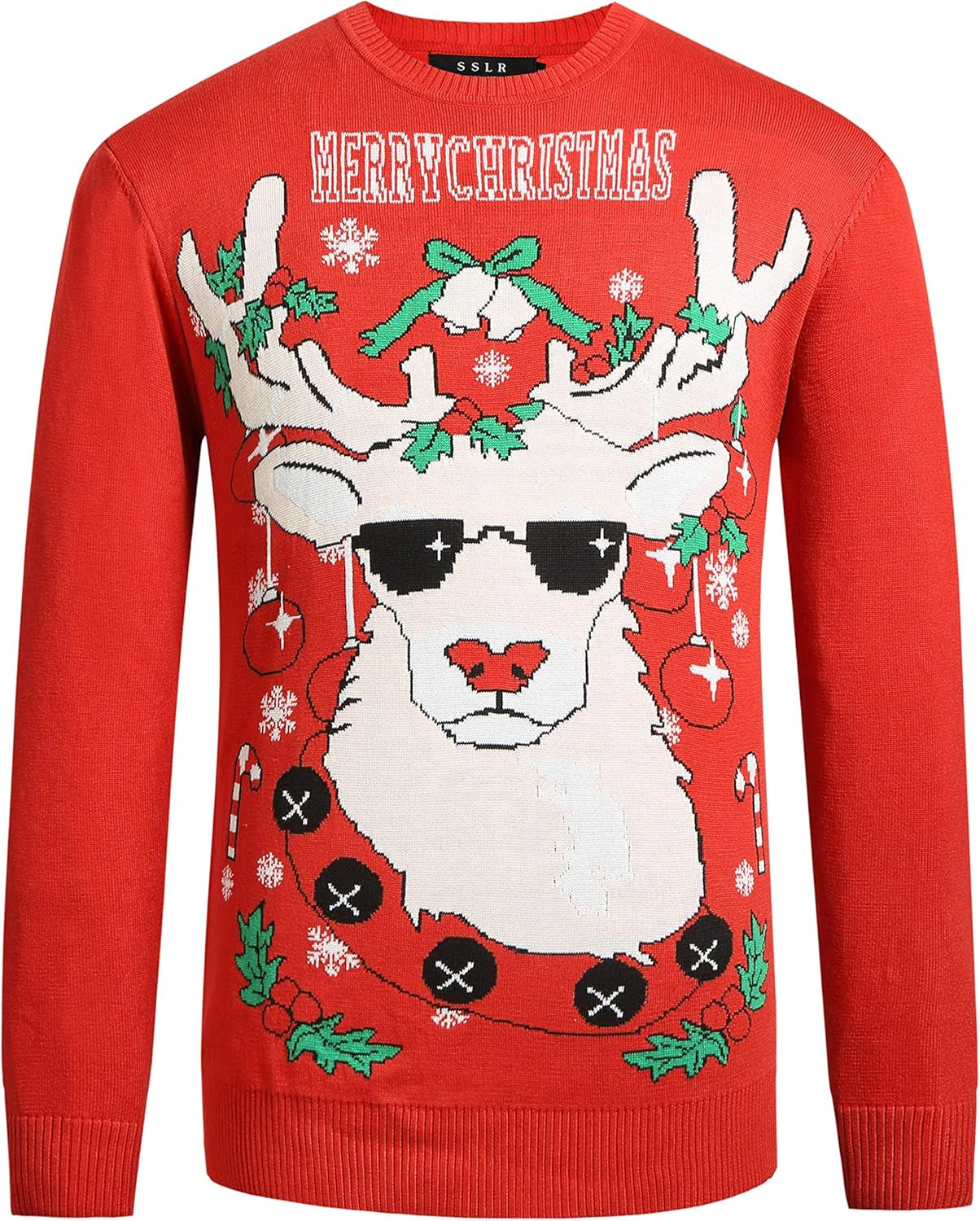 -Ugly-Christmas-Sweater-For-Mens-Funny Sweater Holiday Reindeer Knitted Pullover Crew Neck