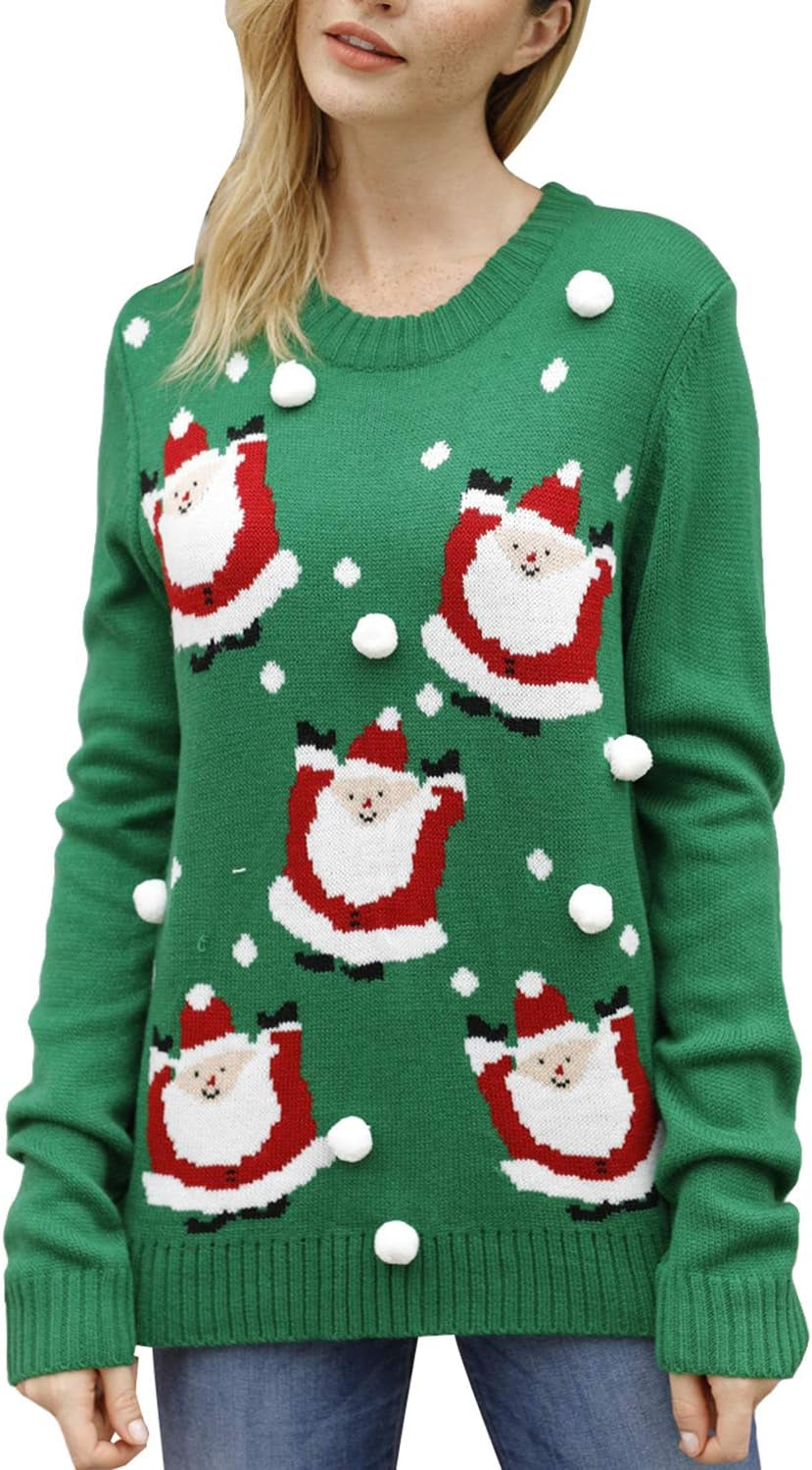 Women'S Cute Funny Ugly Christmas Sweater Snowflake Reindeer Holiday Knit Sweater Pullover