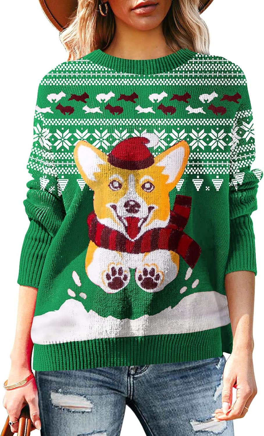 Women'S Cute Funny Ugly Christmas Sweater Snowflake Reindeer Holiday Knit Sweater Pullover