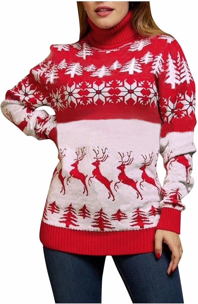 2024 Unisex Christmas Turtleneck Sweater – Cozy Knitwear for Couples