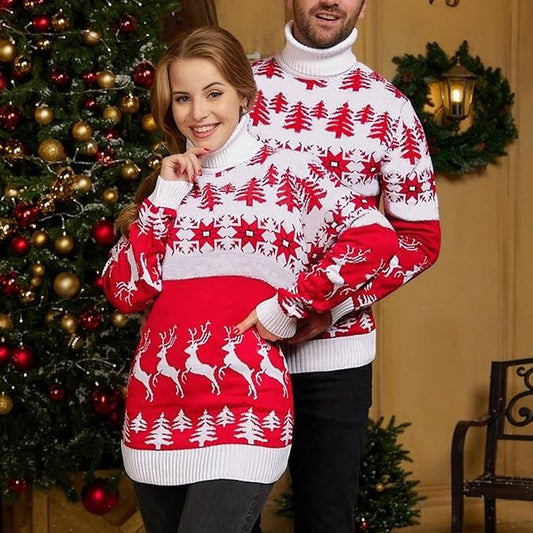 2024 Unisex Christmas Turtleneck Sweater – Cozy Knitwear for Couples