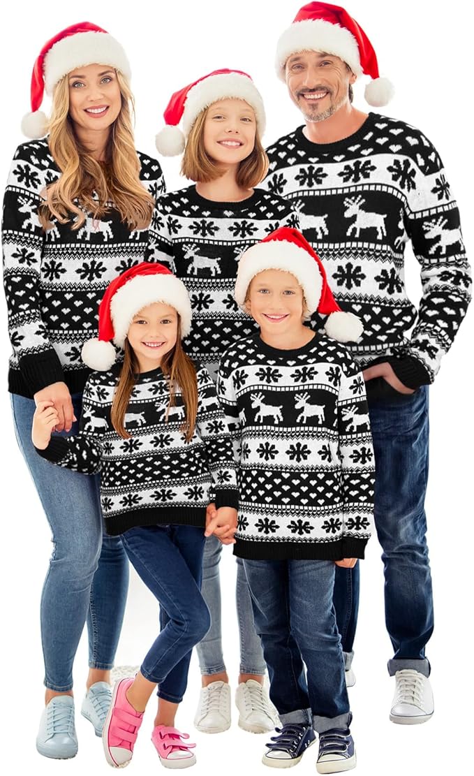 Matching Family Christmas Sweaters | Festive Knit Pullover with Santa Hats