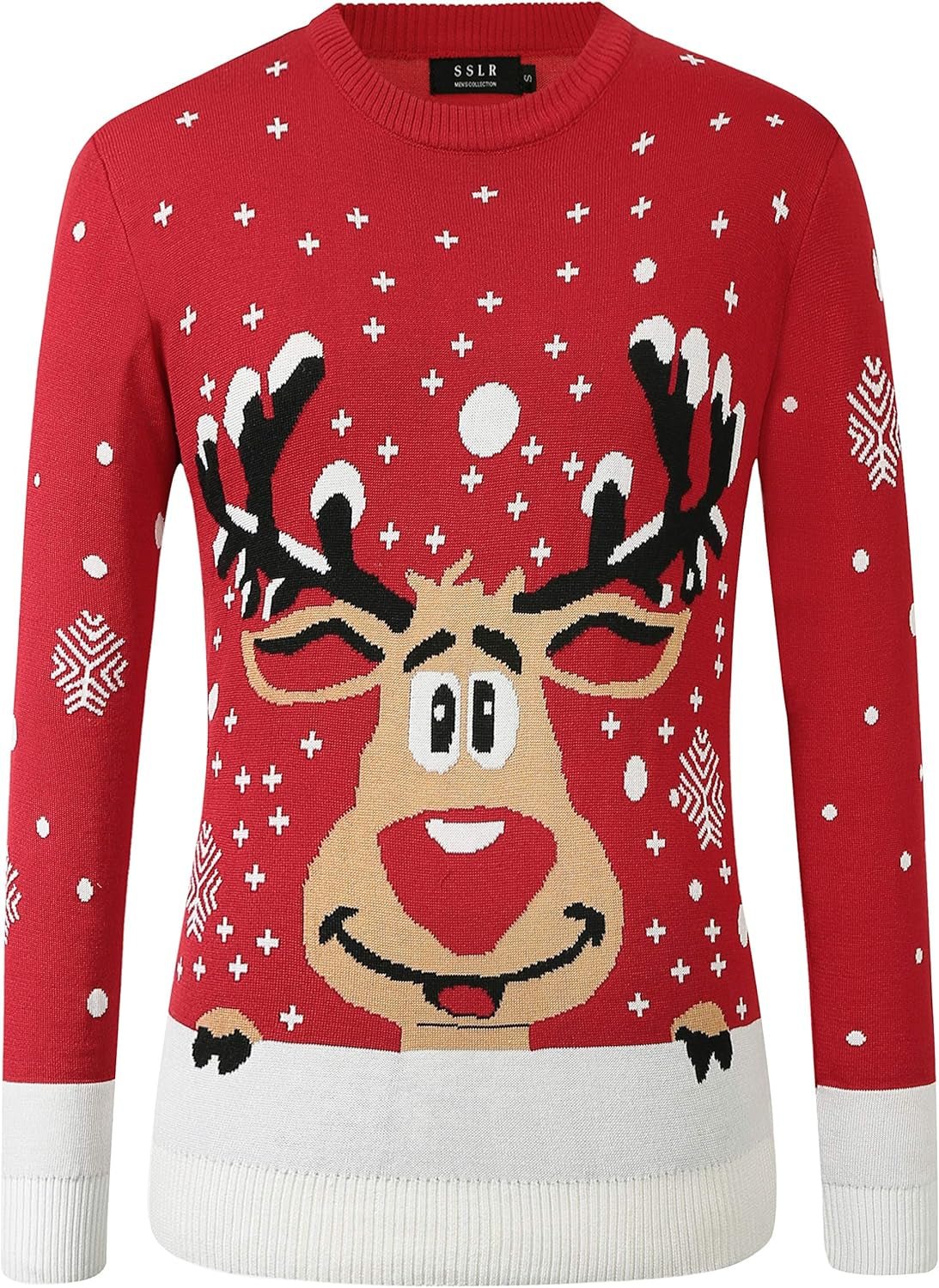 -Ugly-Christmas-Sweater-For-Mens-Funny Sweater Holiday Reindeer Knitted Pullover Crew Neck