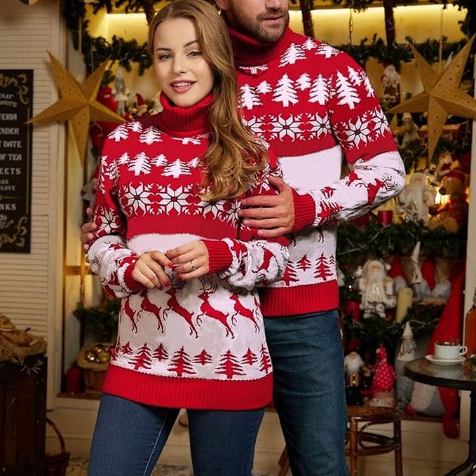 2024 Unisex Christmas Turtleneck Sweater – Cozy Knitwear for Couples