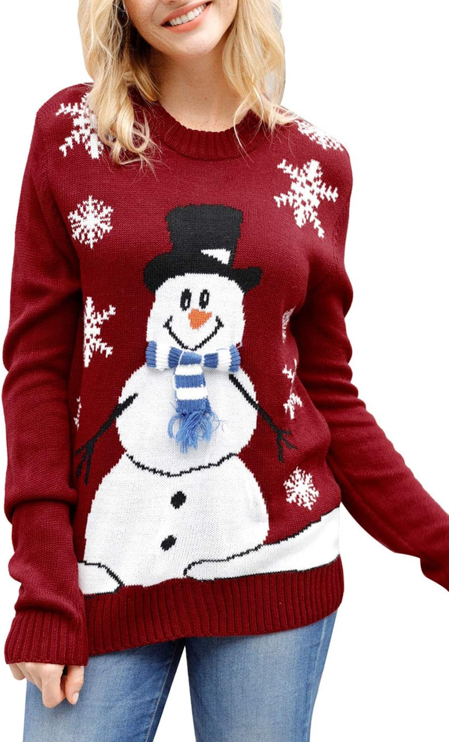 Women'S Cute Funny Ugly Christmas Sweater Snowflake Reindeer Holiday Knit Sweater Pullover