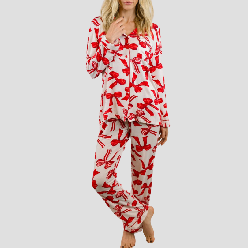 Women Autumn 2 Piece Pajama Set Fashion Long Sleeve Button Shirt and Elastic Pants for Loungewear Soft Sleepwear for Nightwear