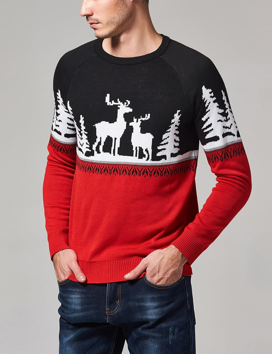 -Ugly-Christmas-Sweater-For-Mens-Funny Sweater Holiday Reindeer Knitted Pullover Crew Neck