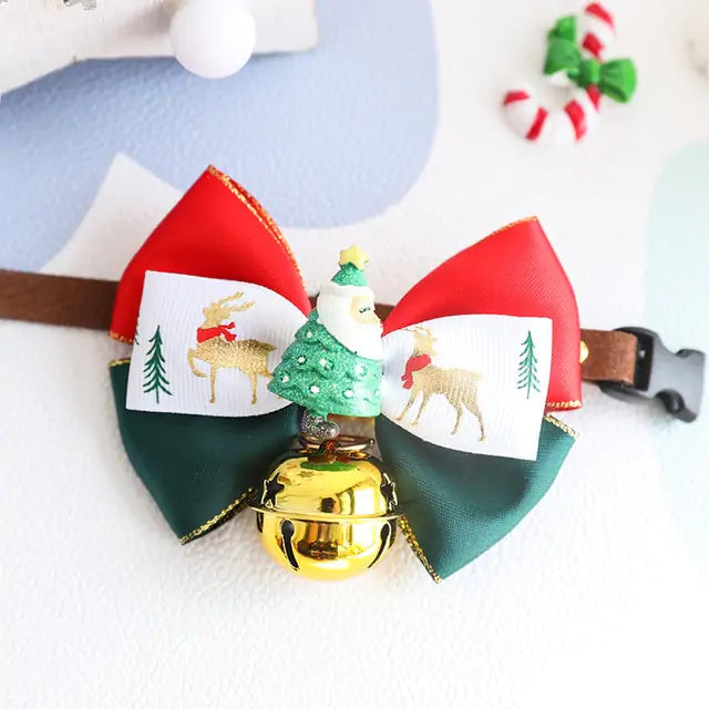 Festive Christmas Pet Collar Bow Tie | Adorable Holiday Accessory for Dogs & Cats