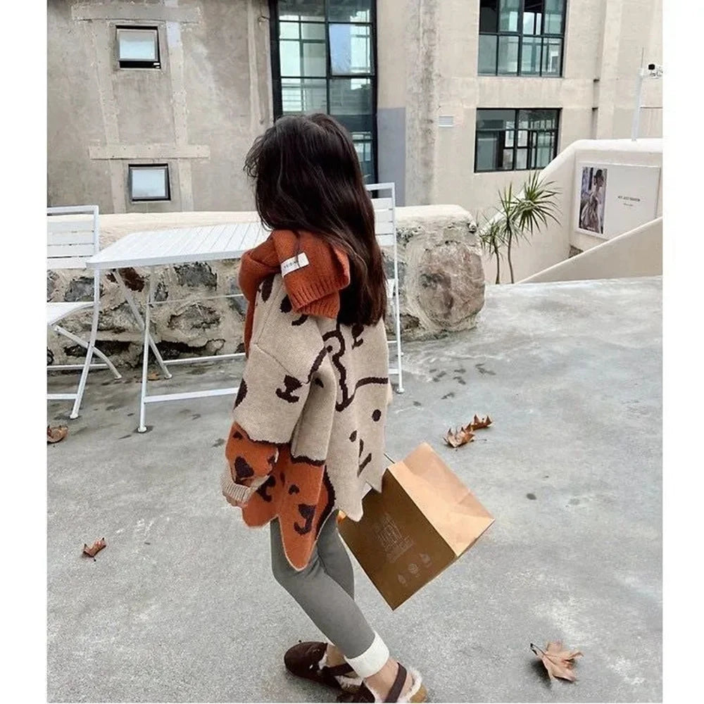 Autumn Kids Knitted Print Panda Sweater For Girls Irregular O Neck Christmas Sweater Toddler Baby Pullover Sweaters Coat 6 8 12