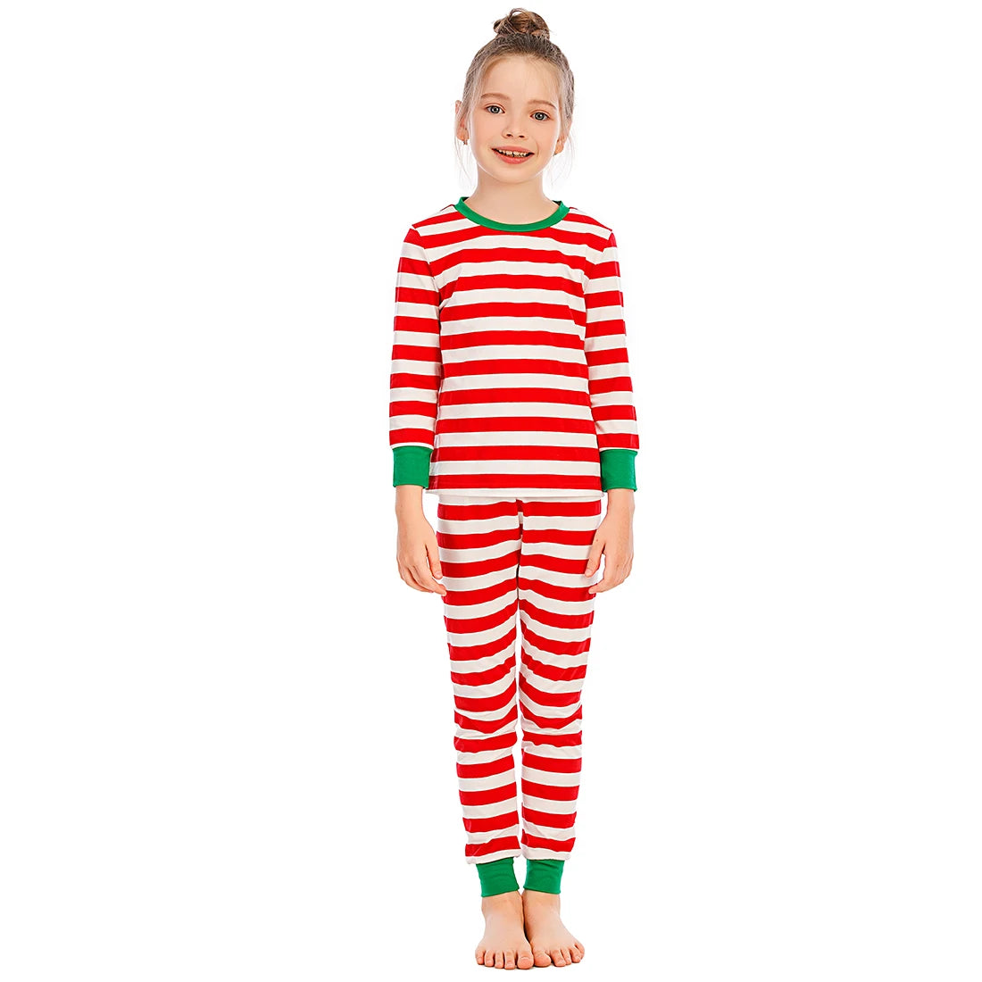 Family clothing parent-child clothing suit Christmas cartoon snake long sleeve T-shirt + striped pants home service pajamas