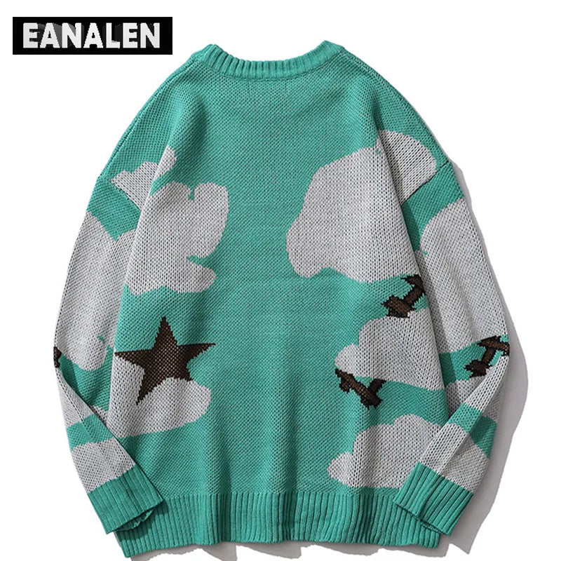 Harajuku vintage cartoon anime knitted sweater men winter oversized men's rock hip hop rap pullover women jumper ugly sweater