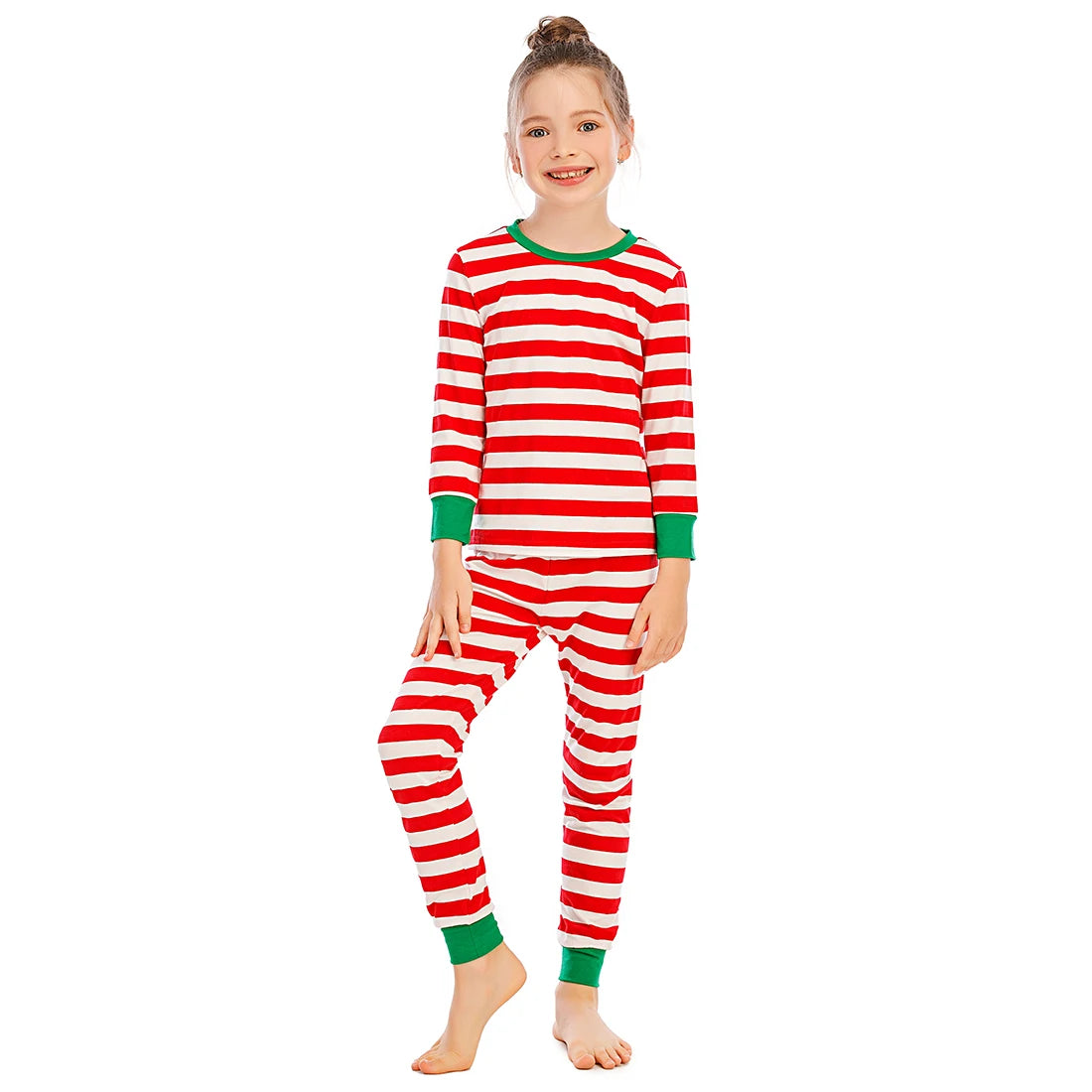 Family clothing parent-child clothing suit Christmas cartoon snake long sleeve T-shirt + striped pants home service pajamas