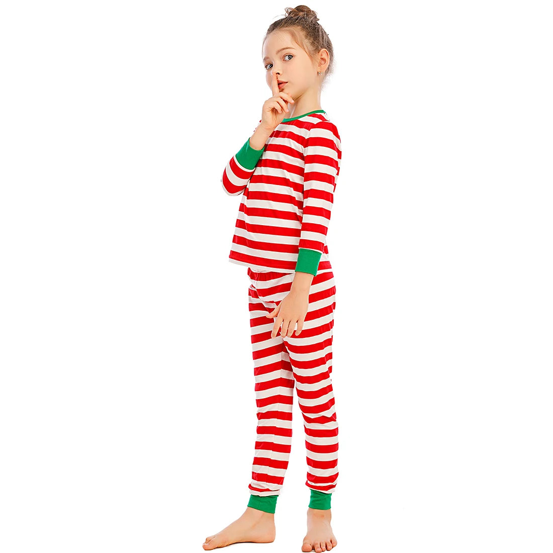 Family clothing parent-child clothing suit Christmas cartoon snake long sleeve T-shirt + striped pants home service pajamas