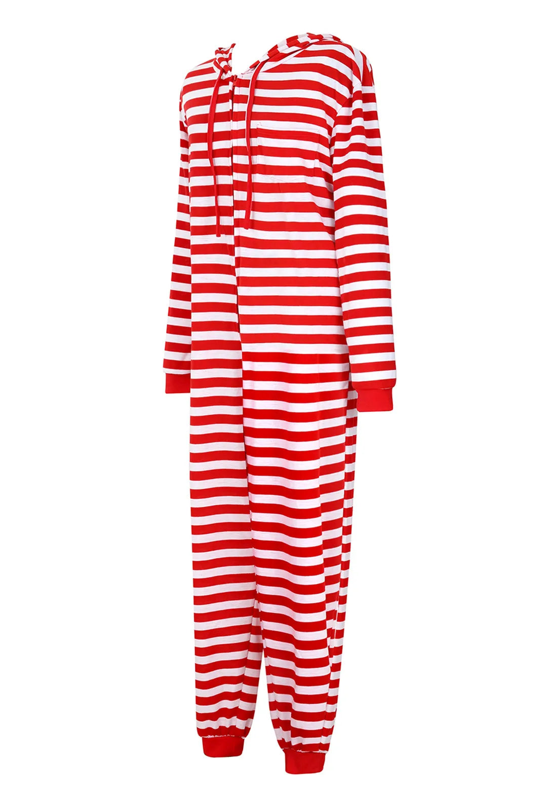 Couple Pajamas Onesies Adult Hooded Jumpsuit for Women Zipper Stripes Pajamas Family Christmas Costumes S-XXLPlus Size Red White