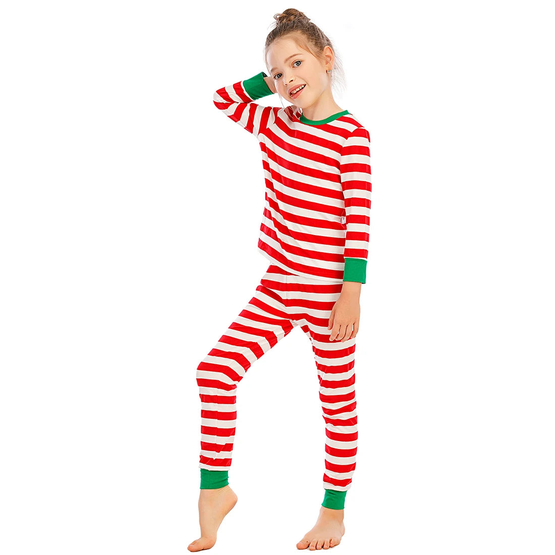 Family clothing parent-child clothing suit Christmas cartoon snake long sleeve T-shirt + striped pants home service pajamas