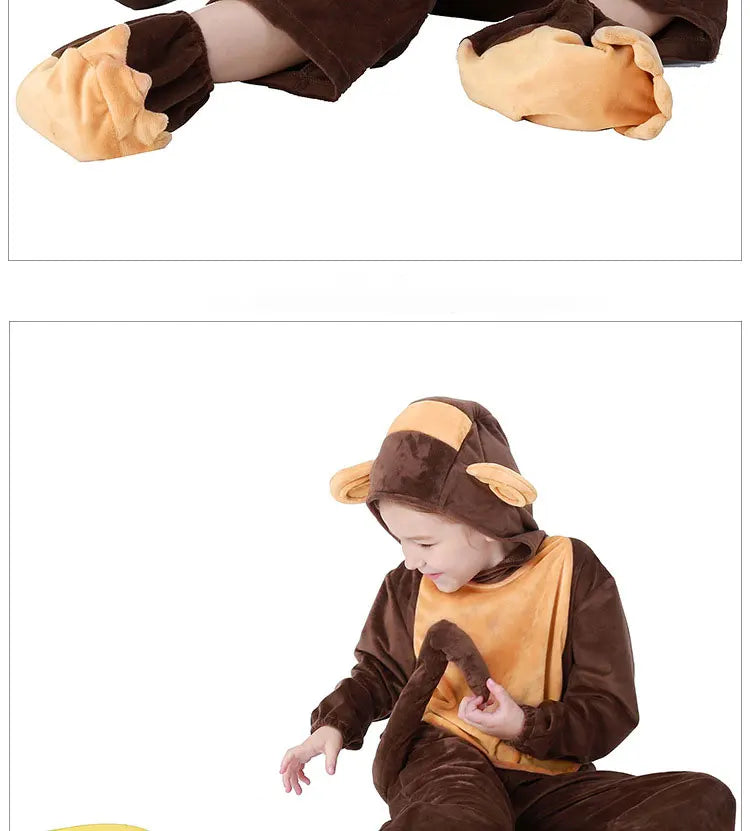 Halloween Family Matching Pajama Suit Animal Brown Monkey Cosplay Costume Funny Carnival Jumpsuit Kigurumis Adult Kid Men Women