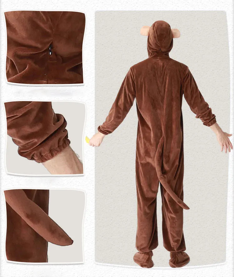 Halloween Family Matching Pajama Suit Animal Brown Monkey Cosplay Costume Funny Carnival Jumpsuit Kigurumis Adult Kid Men Women