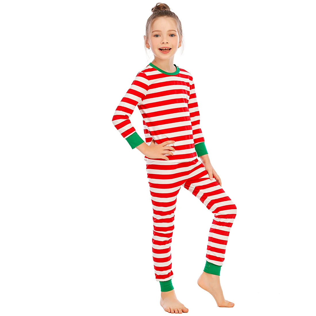 Family clothing parent-child clothing suit Christmas cartoon snake long sleeve T-shirt + striped pants home service pajamas