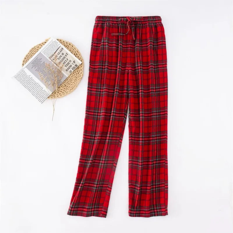 Couples 100%Cotton Sleep Bottoms  Red Nightwear Trousers Casual Plaid Home Pants Couples Top Quality Pajama Pants