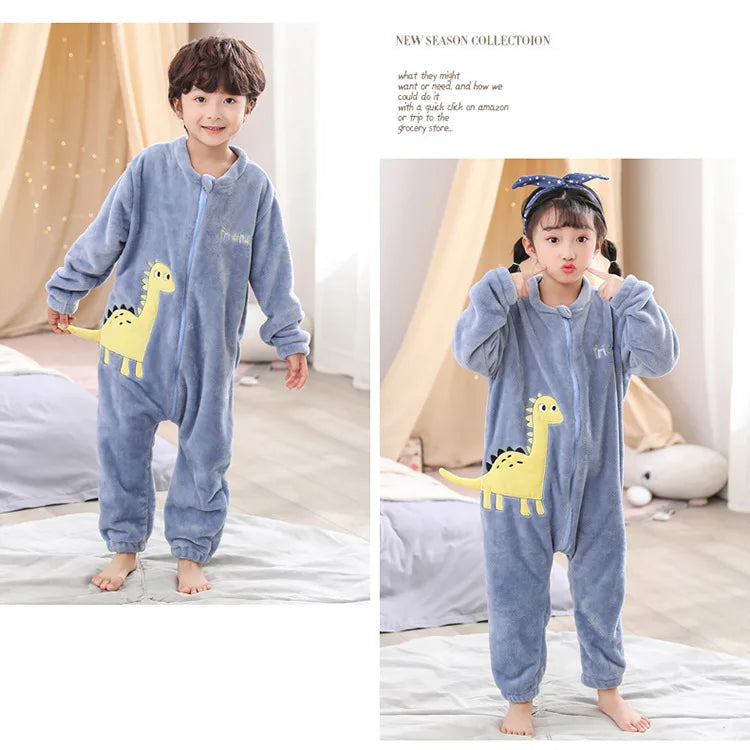 Girls Pajamas Sets Boy Pajamas Children Thick Warm Flannel Dinosaur Kids Sleepwear Winter Girl Home Suit Jumpsuits Twins Clothes