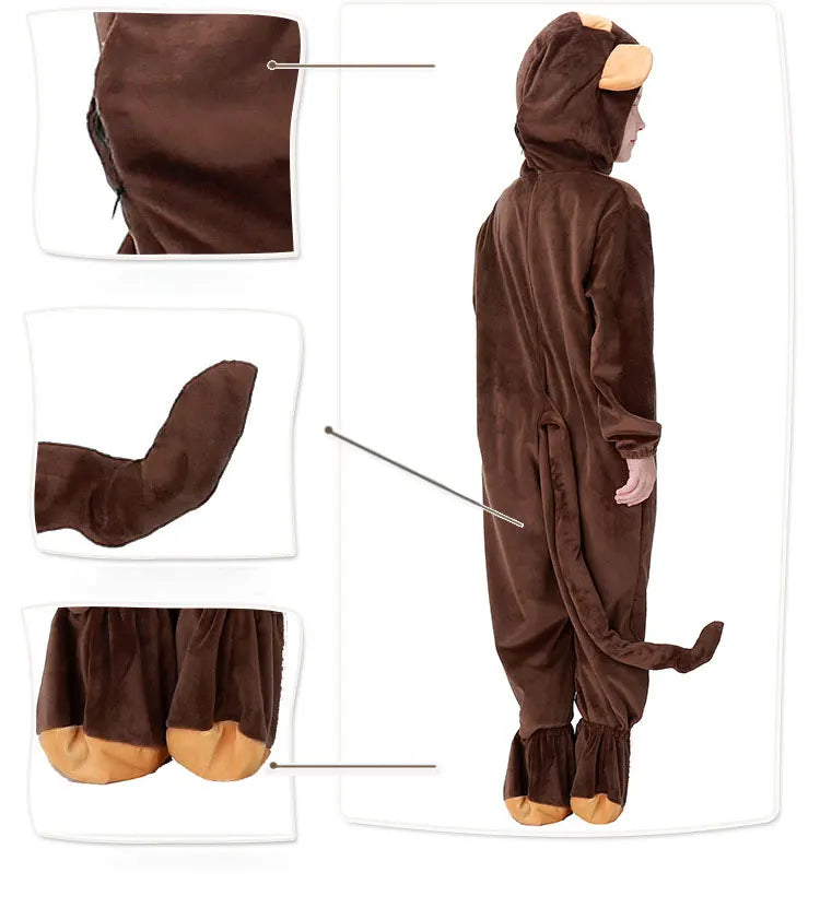 Halloween Family Matching Pajama Suit Animal Brown Monkey Cosplay Costume Funny Carnival Jumpsuit Kigurumis Adult Kid Men Women