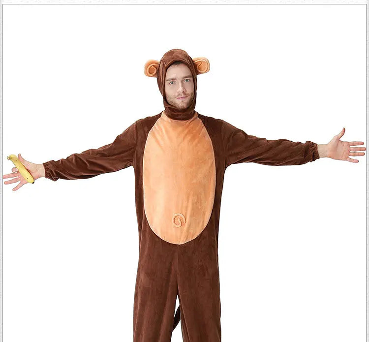 Halloween Family Matching Pajama Suit Animal Brown Monkey Cosplay Costume Funny Carnival Jumpsuit Kigurumis Adult Kid Men Women