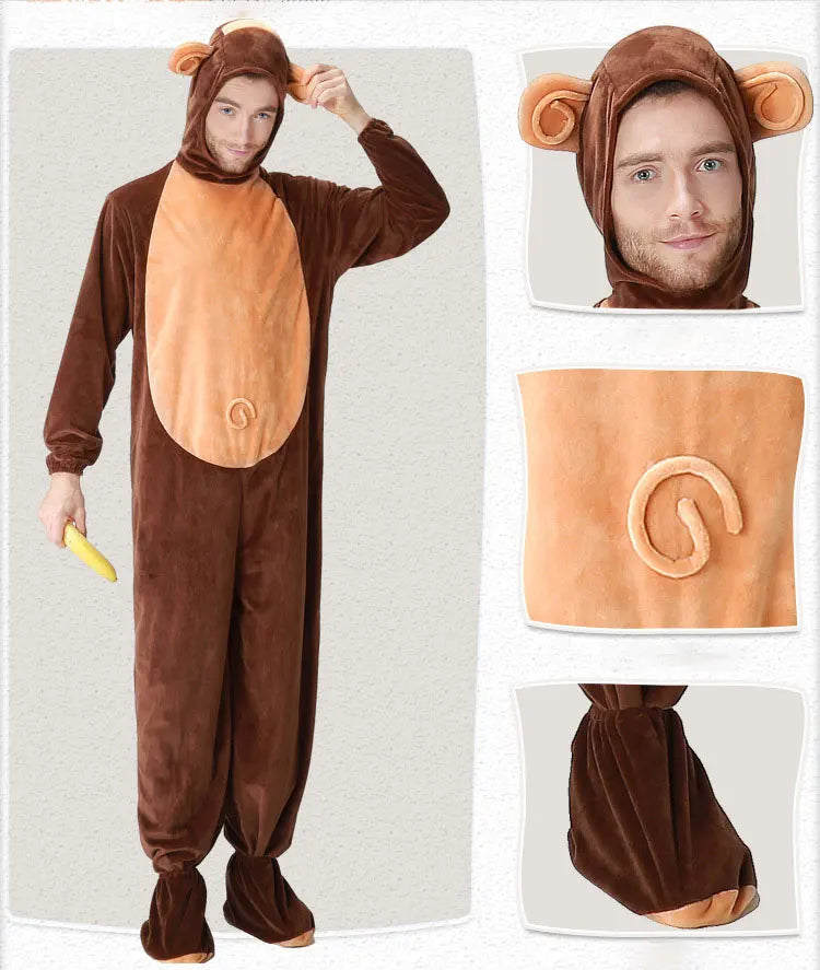 Halloween Family Matching Pajama Suit Animal Brown Monkey Cosplay Costume Funny Carnival Jumpsuit Kigurumis Adult Kid Men Women