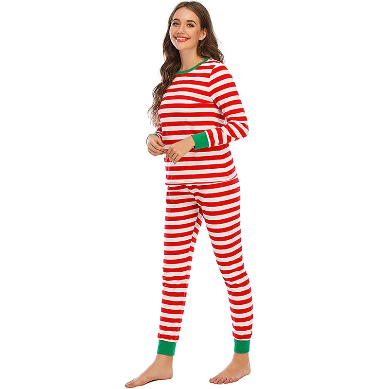 Family clothing parent-child clothing suit Christmas cartoon snake long sleeve T-shirt + striped pants home service pajamas