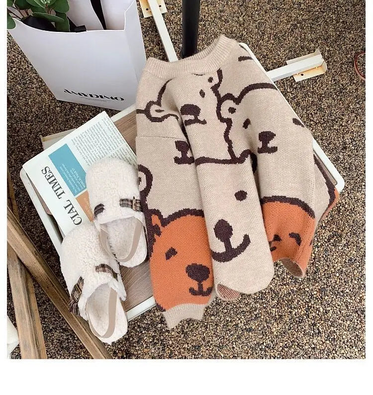 Autumn Kids Knitted Print Panda Sweater For Girls Irregular O Neck Christmas Sweater Toddler Baby Pullover Sweaters Coat 6 8 12