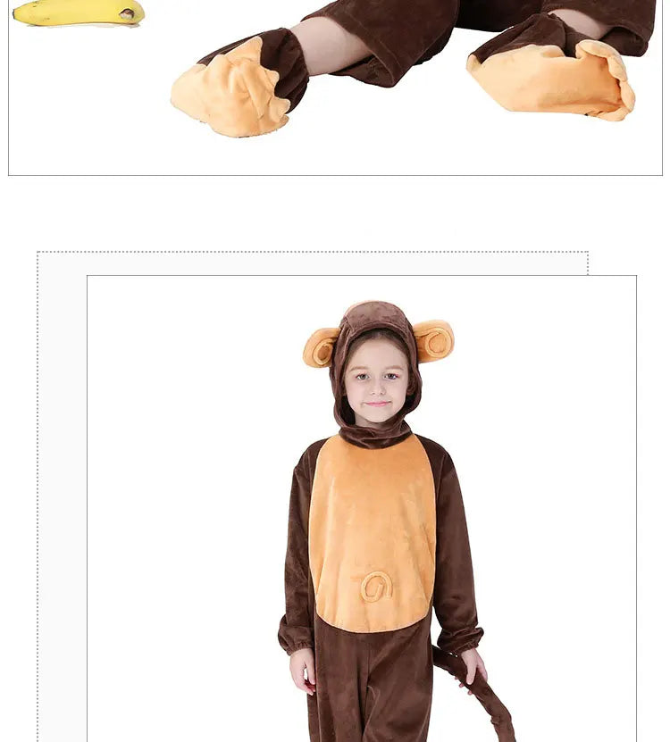 Halloween Family Matching Pajama Suit Animal Brown Monkey Cosplay Costume Funny Carnival Jumpsuit Kigurumis Adult Kid Men Women