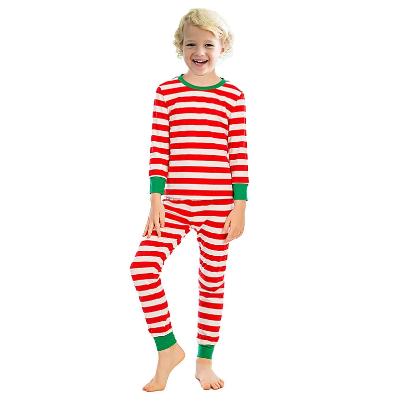 Family clothing parent-child clothing suit Christmas cartoon snake long sleeve T-shirt + striped pants home service pajamas