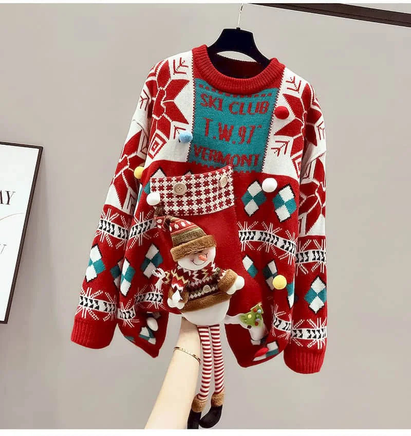 Christmas Day Sweater Women's Autumn Winter Long Thick Pullover 2024 New Hot Style Net Celebrity Fashion Casual Sweaters Gifts