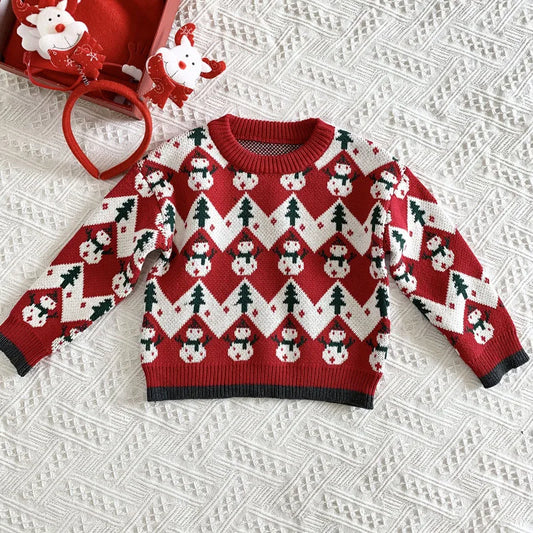 1-7Yrs Christmas Snowman Kids Girls Long Sleeve Knit Sweater New 2020 Autumn Winter Baby Kids Girls Pullover Sweaters