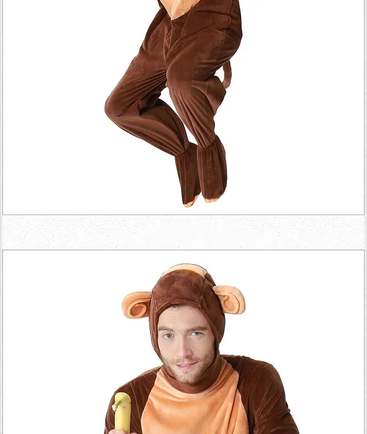 Halloween Family Matching Pajama Suit Animal Brown Monkey Cosplay Costume Funny Carnival Jumpsuit Kigurumis Adult Kid Men Women