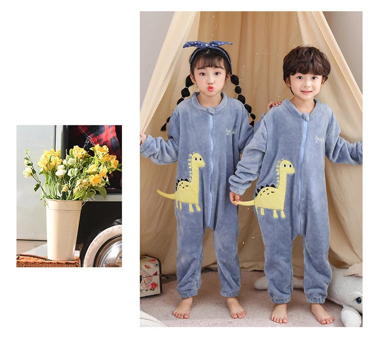 Girls Pajamas Sets Boy Pajamas Children Thick Warm Flannel Dinosaur Kids Sleepwear Winter Girl Home Suit Jumpsuits Twins Clothes